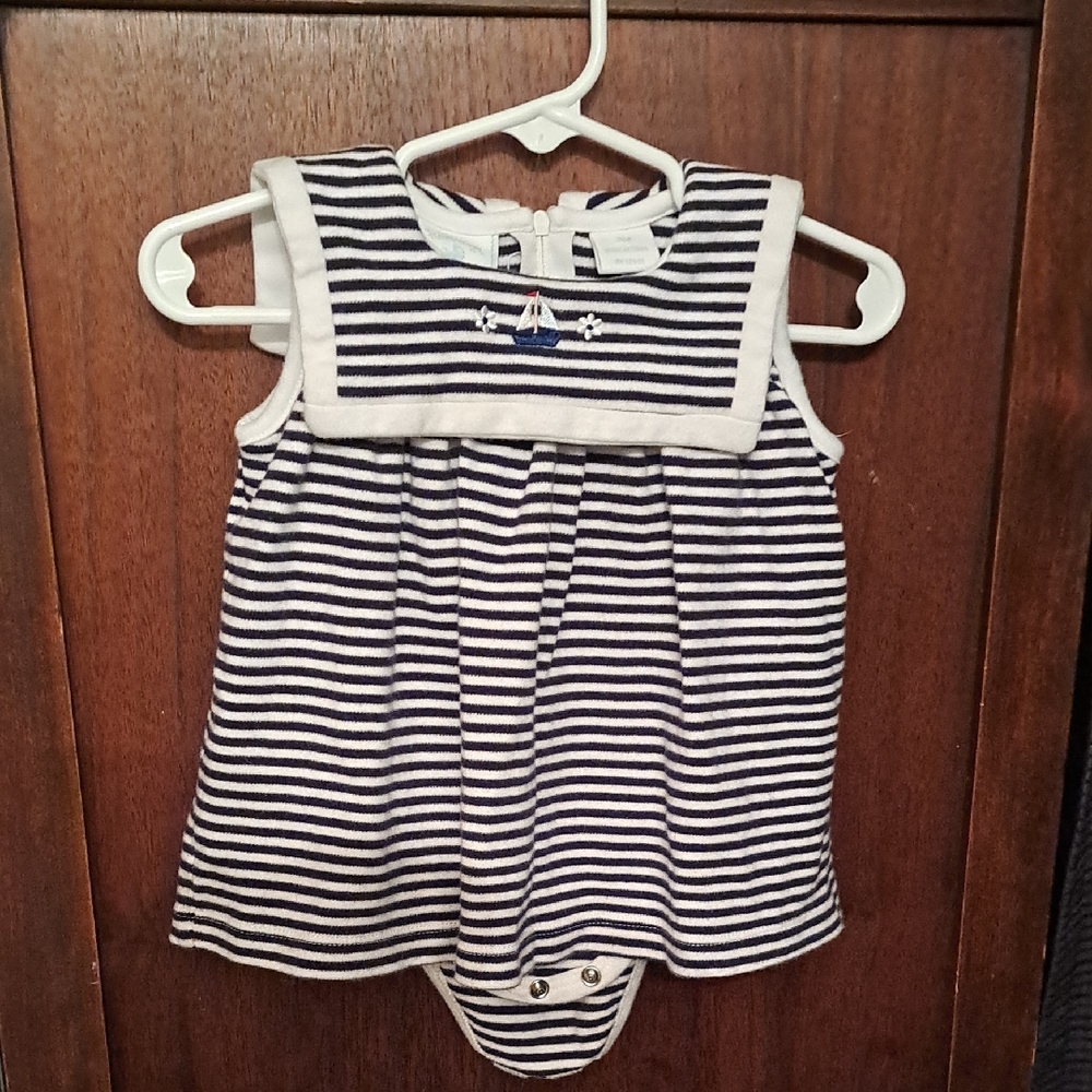 Hartstrings Baby Girls Size 3 Months Blue And White Stripe Nautical Romper
